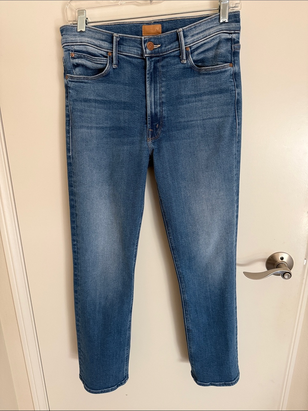 MOTHER Straight-Leg Jeans in Medium Blue Wash